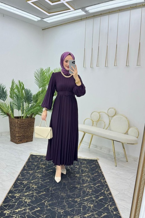 Mürdüm İkra Elbise Tesettür Giyim Mürdüm