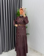 Mürdüm  Kemerli Eslem Kot Elbise Tesettür Giyim Mürdüm