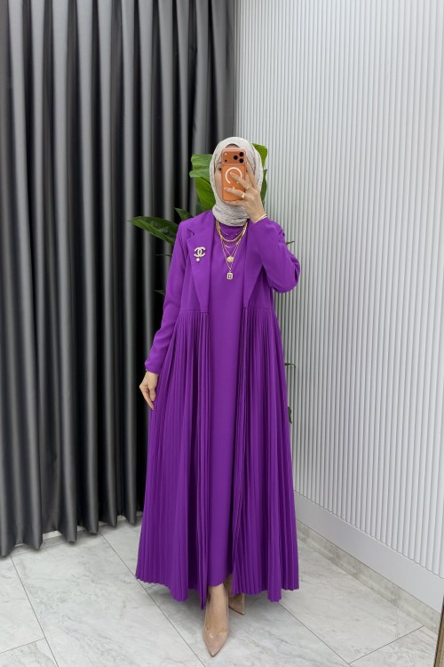 Mürdüm  Broşlu Premıum Sibel Tasarım Takım Tesettür Giyim  Mürdüm