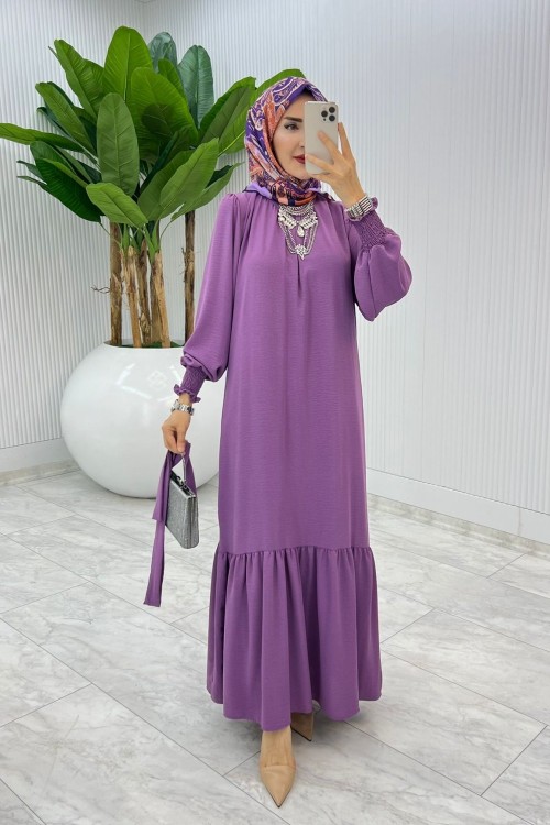 Mürdüm Açelya Elbise Tesettür Giyim Mürdüm