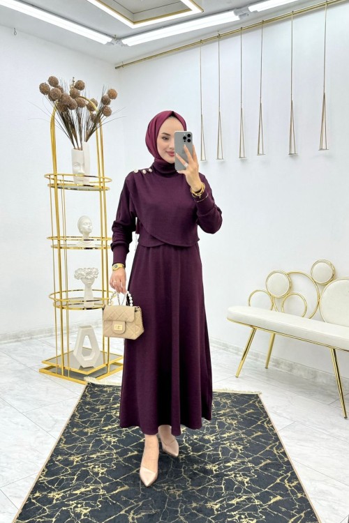 Mürdüm Burcu Etek Takım Tesettür Giyim Mürdüm