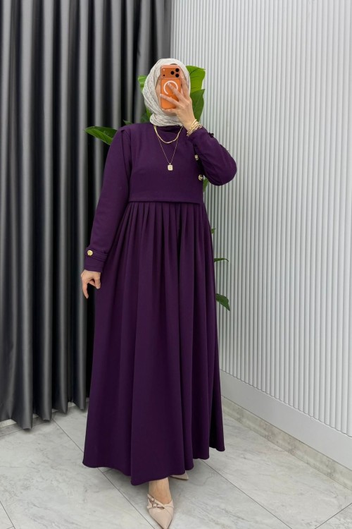 Mürdüm Burgu Sinem Elbise Tesettür Giyim Mürdüm