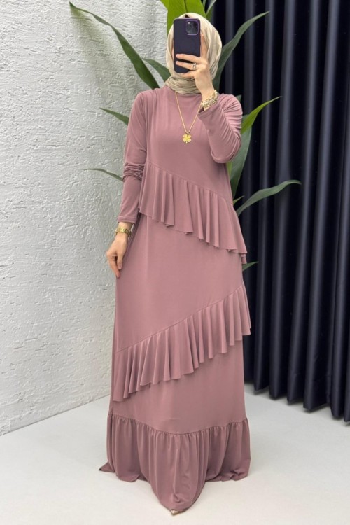 Mürdüm Duru Elbise Tesettür Giyim  Mürdüm