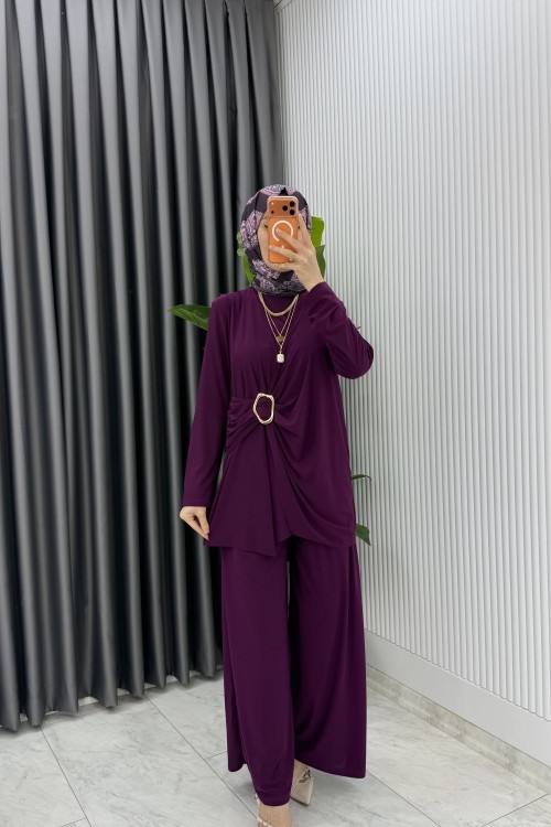 Mürdüm Figen Pantolon Takım Tesettür Giyim  Mürdüm