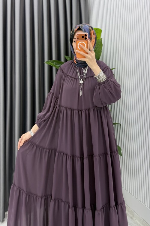 Mürdüm Güzide Elbise Tesettür Giyim  Mürdüm