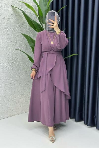 Mürdüm Hanzade Takım Tesettür Giyim  Koyu Mor