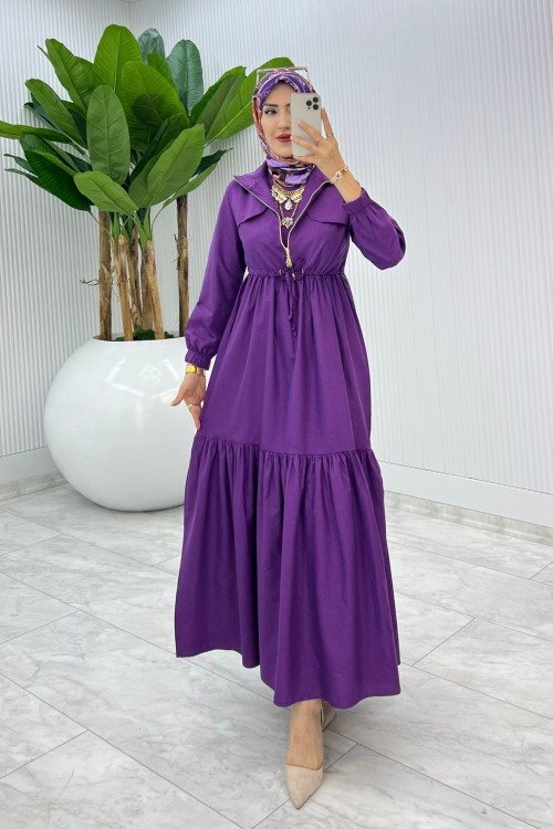 Mürdüm Hicran Elbise Takım Tesettür Elbise  Mürdüm