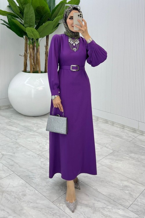 Mürdüm Kalem Elbise Tesettür Giyim Mürdüm