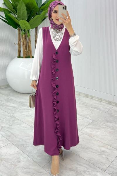 Takım Mürdüm Mahya Jile Takım Tesettür Giyim Mürdüm