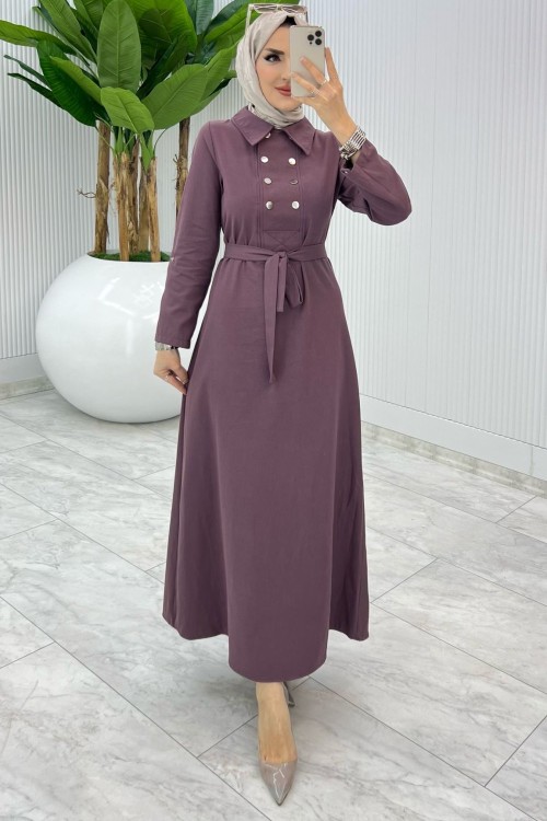 Mürdüm Premıum Roma Elbise Tesettür Giyim Mürdüm