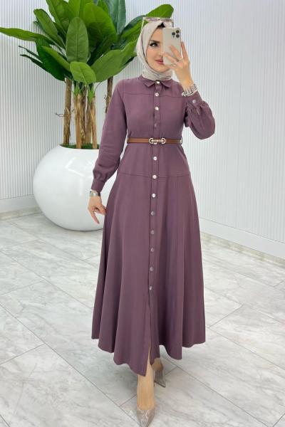 Mürdüm Premium Selin Elbise Tesettür Giyim Mürdüm