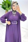 Mürdüm Premium Silva Tulumlu Abaya Takım Tesettür Giyim Mürdüm