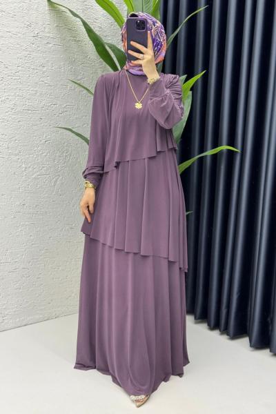 Mürdüm Premium Sultan Elbise Tesettür Giyim Mürdüm