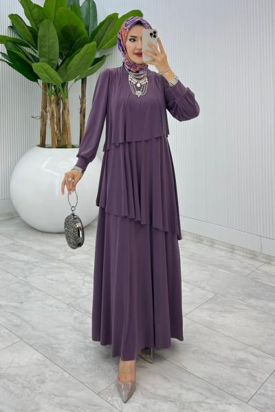 Mürdüm Premium Diva Elbise Tesettür Giyim Mürdüm