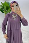 Mürdüm Premium Diva Elbise Tesettür Giyim Mürdüm