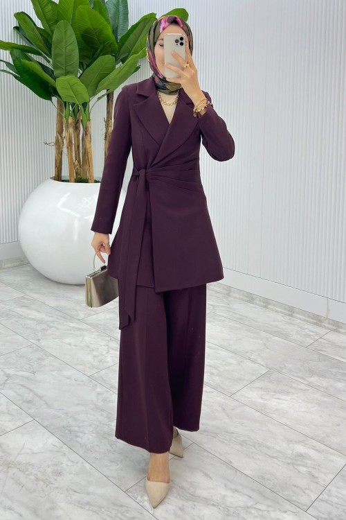 Mürdüm Premium Star Takım Tesettür Giyim  Mürdüm