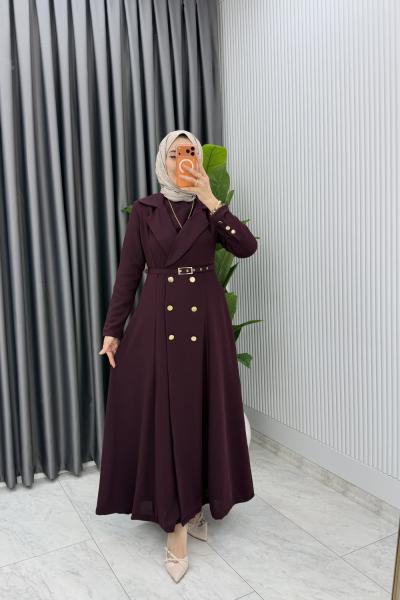 Mürdüm Premium Naz Jile Ferace Takım Tesettür Giyim  Mürdüm