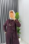 Mürdüm Premium Ahsen Pantolonlu Takım Tesettür Giyim  Mürdüm