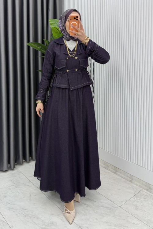 Mürdüm Premium Reyhan Kot Takım Tesettür Giyim Mürdüm