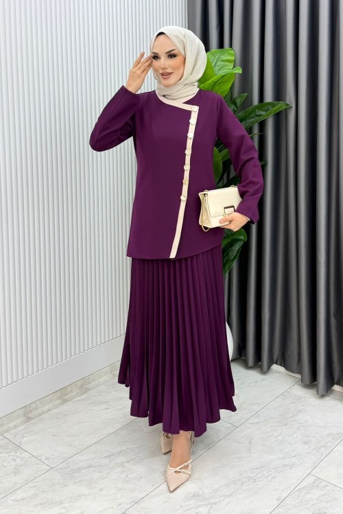Mürdüm Rabia Etek Takım Tesettür Giyim Mürdüm