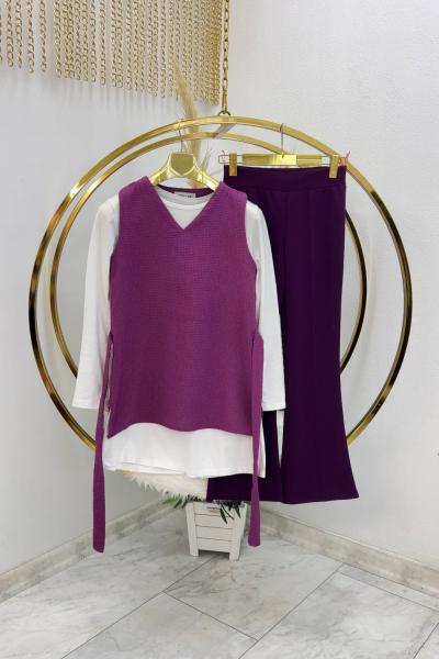 Mürdüm Tuvit Süveter Tesettür Giyim  Mürdüm