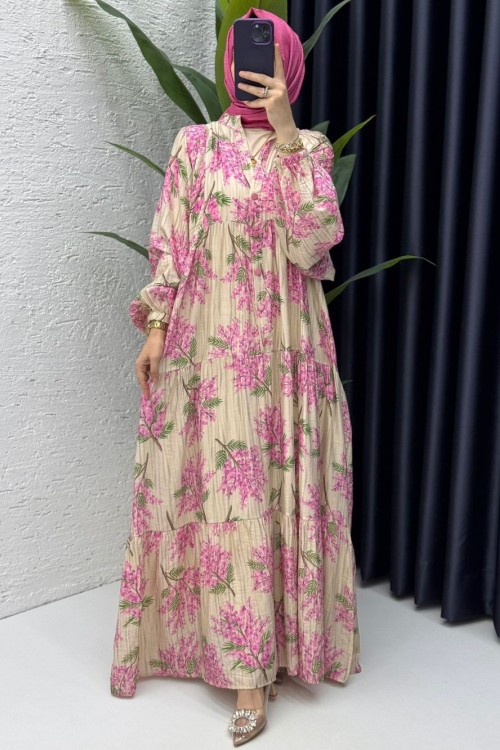 Pembe Dilşah Elbise Tesettür Giyim Pembe