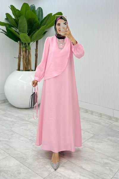 Pembe Premium Paris Elbise Tesettür Giyim Pembe