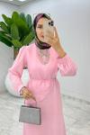 Pembe Premium Paris Elbise Tesettür Giyim Pembe