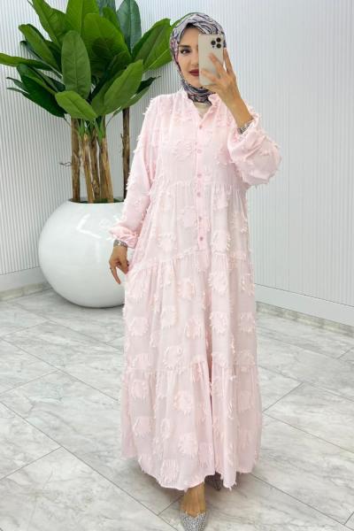 Pembe Saçaklı Elbise Tesettür Giyim  Pembe