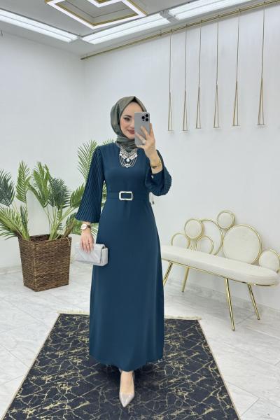 Petrol Hadise Kalem Elbise Tesettür Giyim Petrol Mavisi