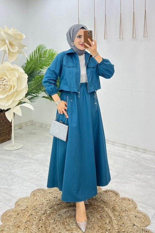 Petrol Joker Etek Takım Tesettür Giyim Petrol Mavisi
