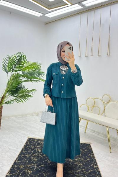 Petrol Matmazel Etek Takım Tesettür Giyim Petrol Mavisi