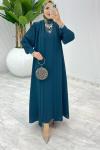 Petrol Premıum Melek  Abaya Takım Tesettür Giyim Petrol Yeşili