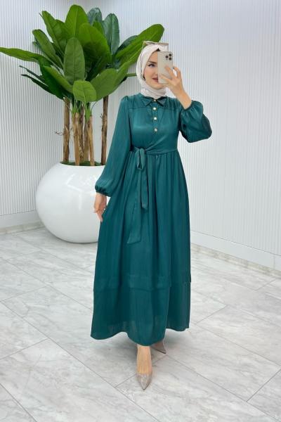 Petrol Premium Lotus Elbise Tesettür Giyim Petrol Mavisi