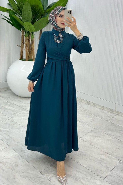 Petrol Premıum Dilara Elbise Tesettür Giyim Petrol Yeşili