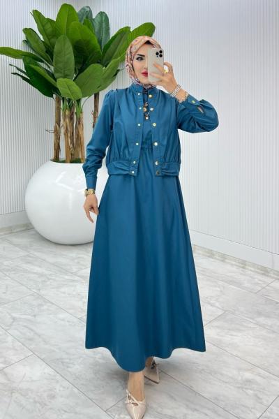 Petrol Premium Gizem Takım Tesettür Giyim Petrol Mavisi