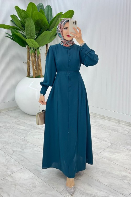 Petrol Premıum İstanbul Elbise Tesettür Giyim Petrol Yeşili