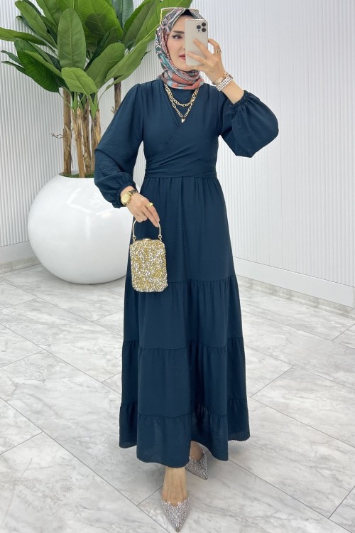 Petrol Premıum Leha Elbise Tesettür Giyim Petrol Yeşili