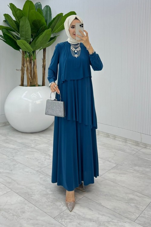 Petrol Premium Diva Elbise Tesettür Giyim Petrol Yeşili