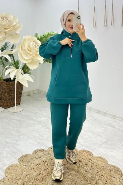Petrol Yeşil Premıum Şardonlu Işın Takım Tesettür Giyim Petrol Yeşili