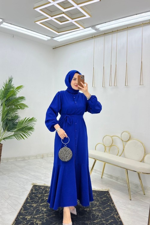 Saks Afra Elbise Tesettür Giyim Saks Mavisi