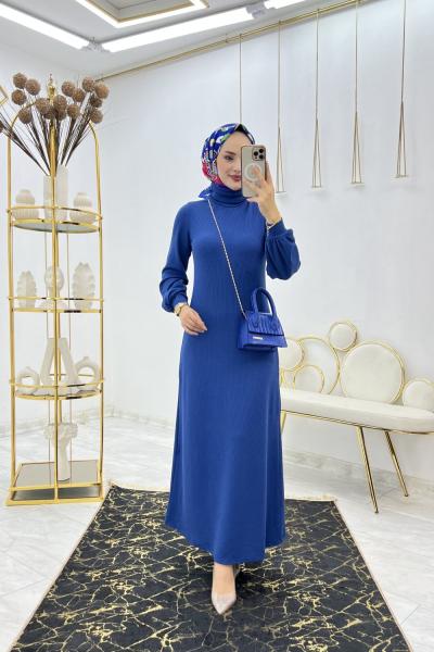 Saks Belma Elbise Tesettür Giyim  Saks Mavisi