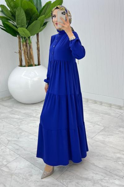 Saks Dantelli Elbise Tesettür Giyim Saks Mavisi