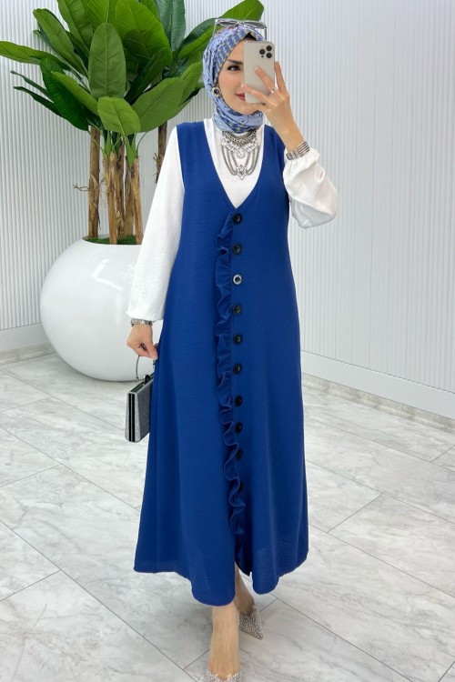 Saks Mahya Sadece Jile Tesettür Giyim Saks Mavisi