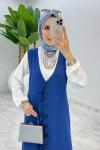 Saks Mahya Sadece Jile Tesettür Giyim Saks Mavisi