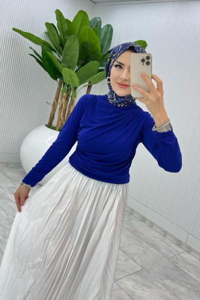 Saks Tek Sadece Etek Tesettür Giyim Saks Mavisi