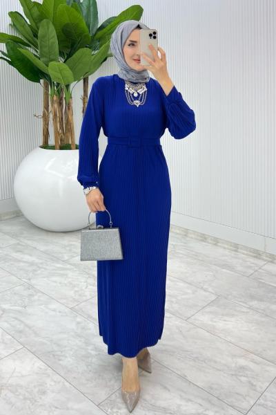 Saks Yıldız Elbise Tesettür Giyim Saks Mavisi