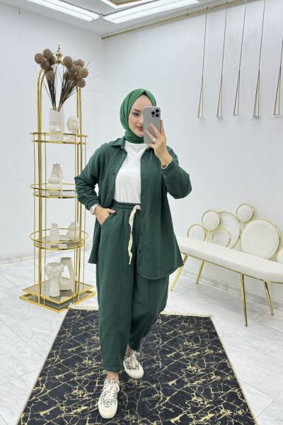 Şardonlu Zümrüt Zeliha Takım  Tesettür Giyim Zümrüt