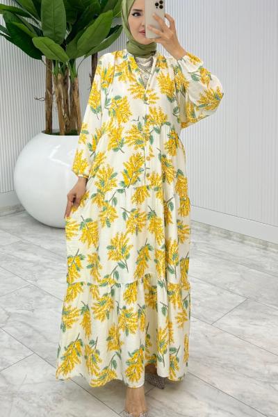 Sarı Aşikar Elbise Tesettür Giyim Sarı