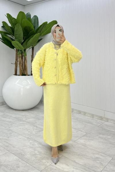 Sarı Başak Triko Takım Tesettür Giyim  Sarı